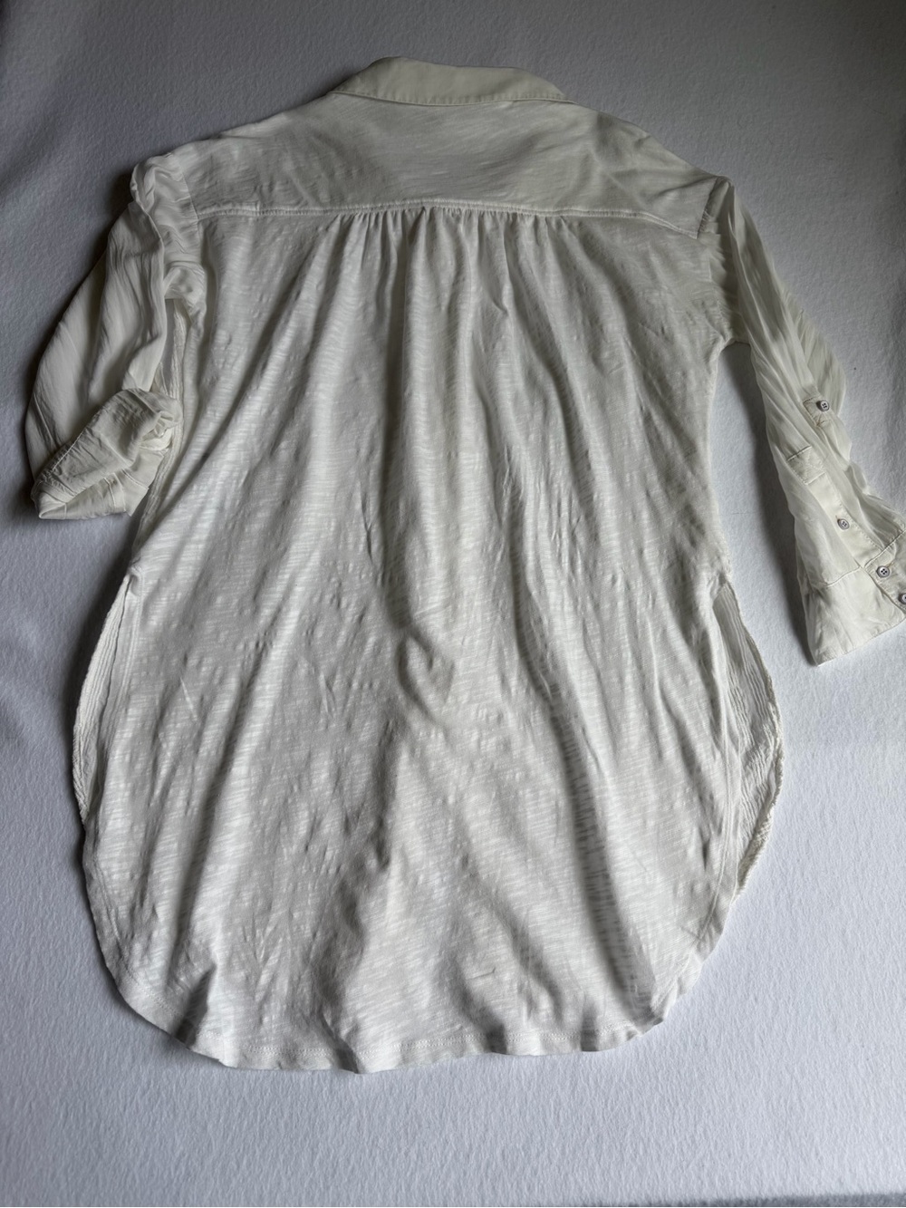Anthropologie Cream Textured Tunic Button Down Blouse Medium Boho - Picture 3 of 15
